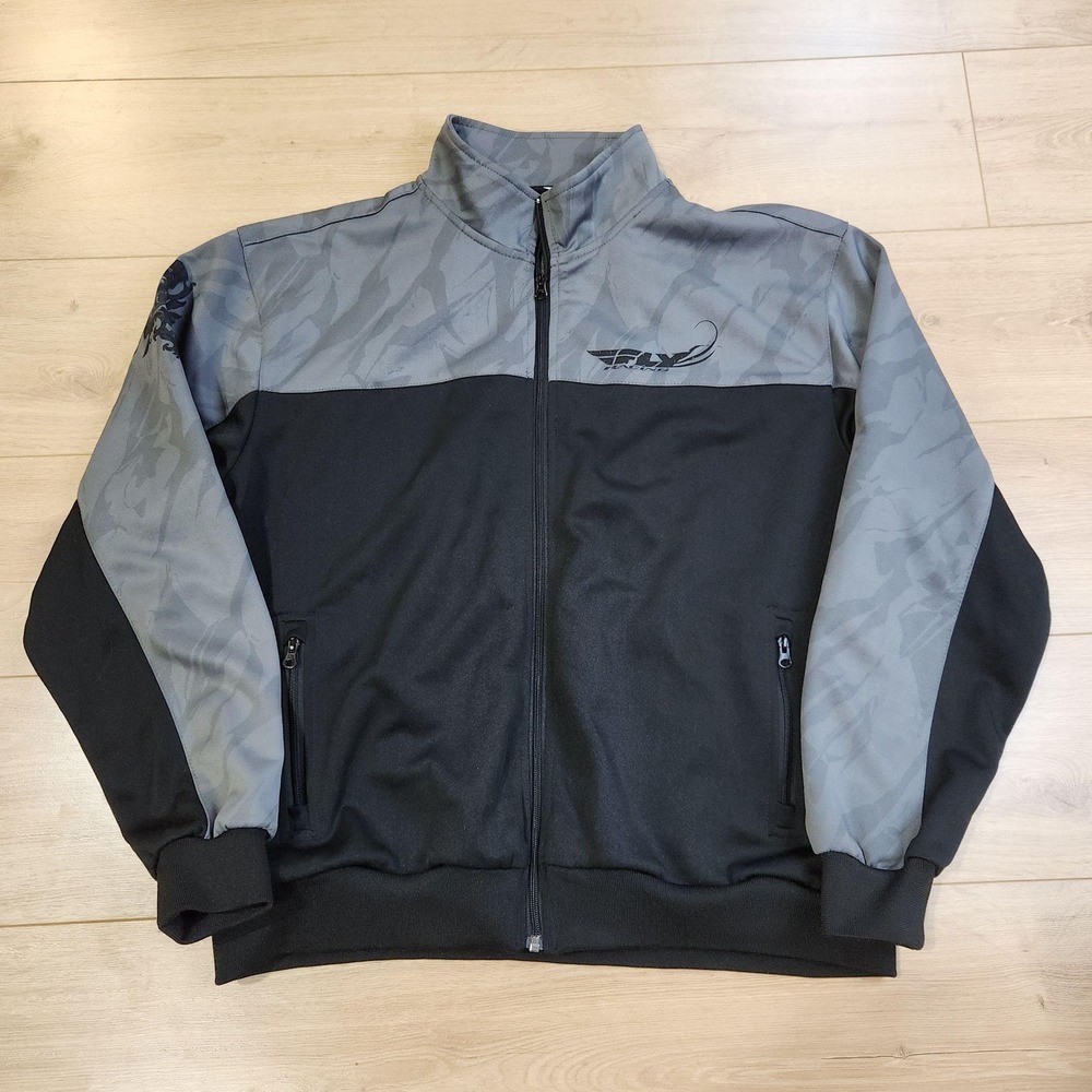 Fly Racing Jacket Mens XL Black Gray Full Zip Moto Victory Graphic Sleeve